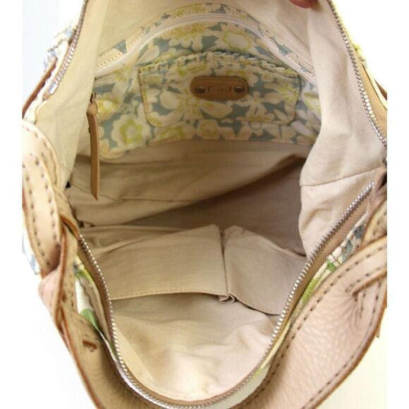 ROOMY FOSSIL FLORAL CANVAS GENUINE LEATHER TOTE HOBO SHOULDER BAG HANDBAG PURSE - Picture 8 of 9